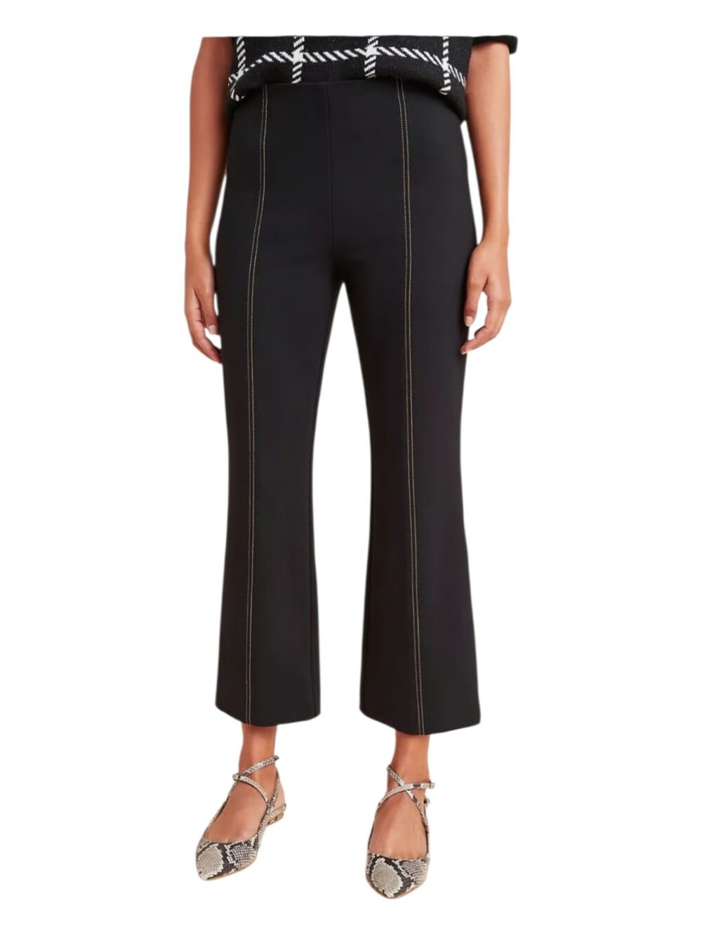 Anthropologie The Essential Crop Flare Trousers Stipe SZ M Pull On Career Pants